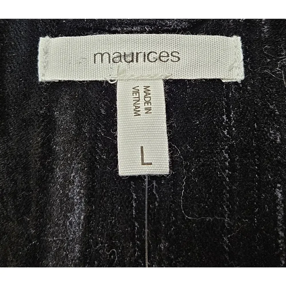 MAURICES Size L Jacket Black Crushed Velvet Open 3/4 Sleeve Lined Whimsigoth 42